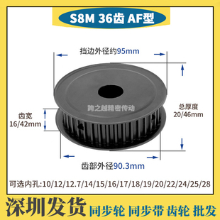 S8M36齿宽16 30mm 42铁AF型150两面平45 碳钢发黑400同步轮内孔10