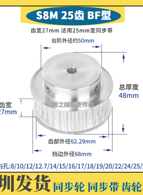 现货 弧形齿 S8M25齿 8M250同步带轮 BF型凸台 槽宽27 内孔8-30mm
