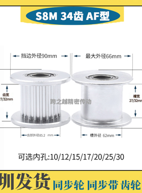 EVDS8M34齿槽宽27/32光面250惰轮300涨紧同步带轮轴承内孔20-30mm