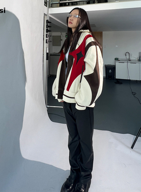 98ossi double star拼色毛呢罗纹翻领外套重工刺绣厚实外套