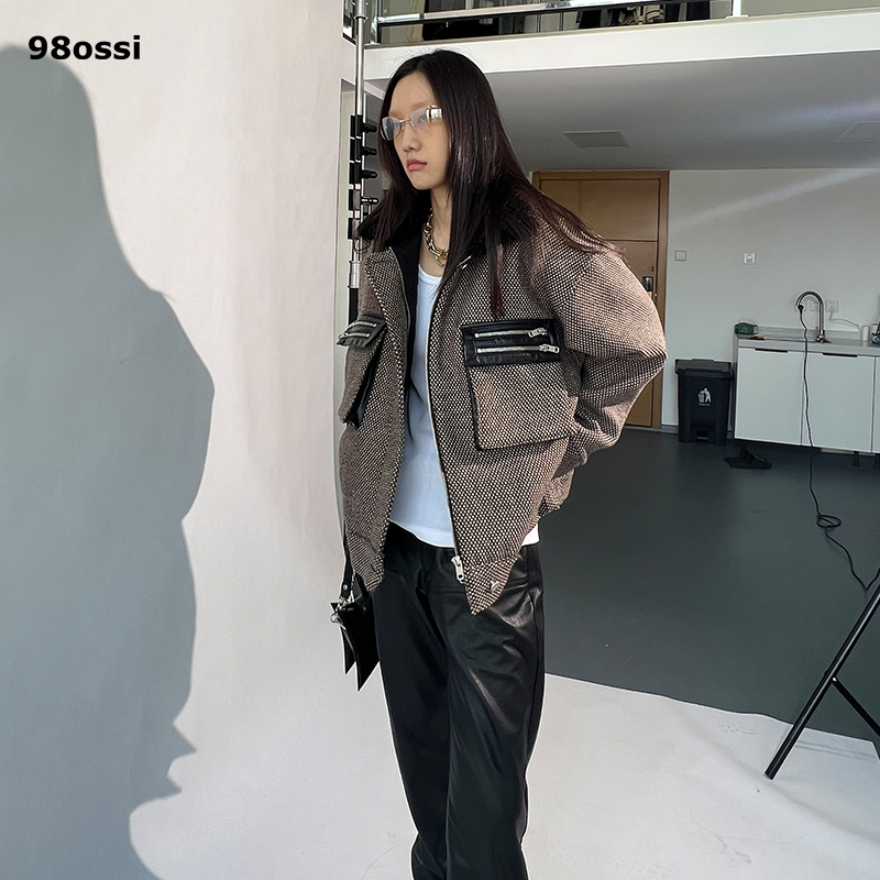 98ossi羊毛毛呢短款机车棉服夹克