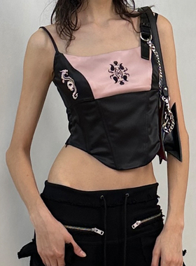98ossi* 龙年限定刺绣黑粉拼色辣妹鱼骨胸衣吊带