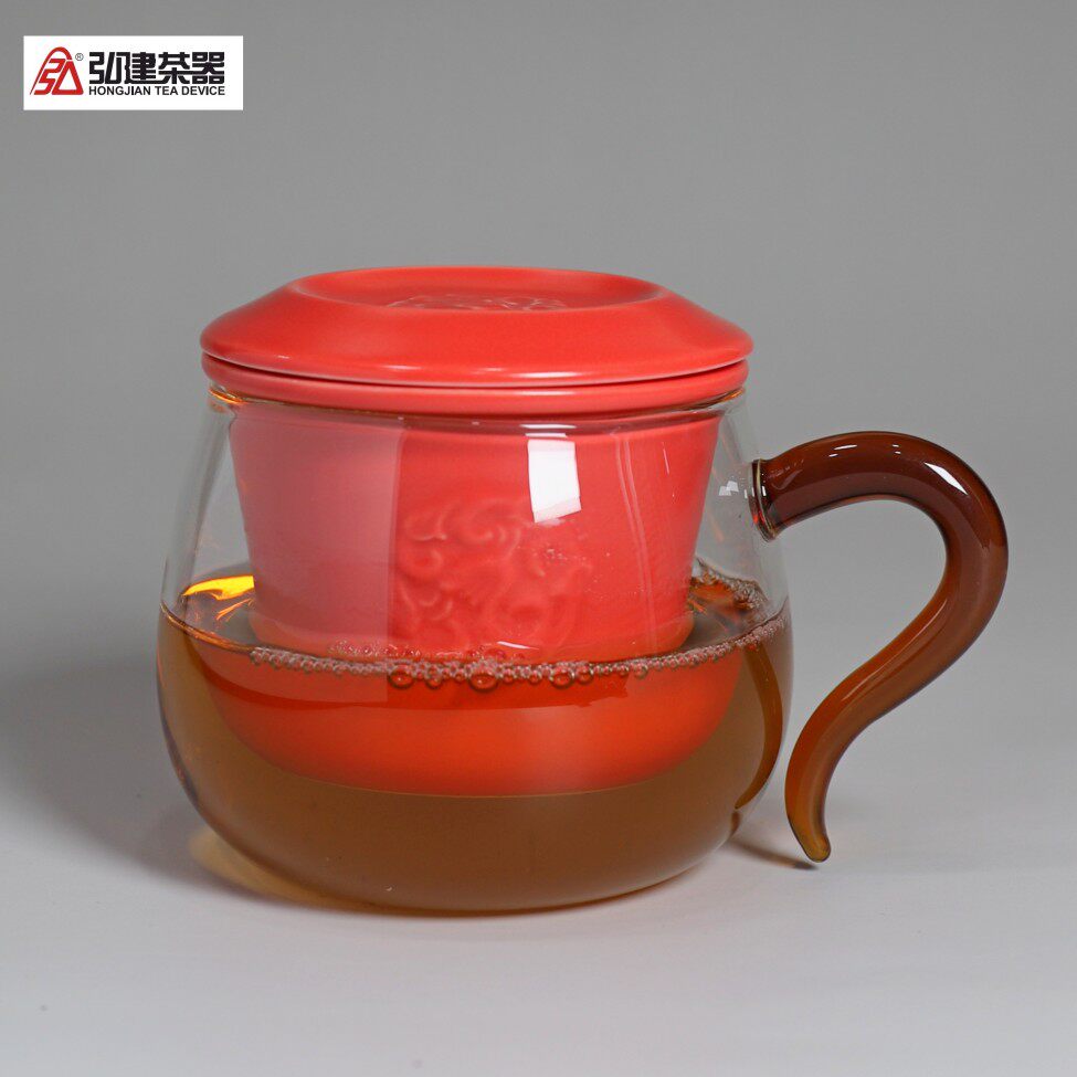 弘建茶器茶水分离办公杯玻璃陶瓷