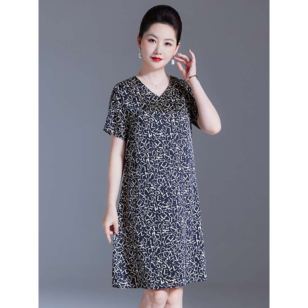 声雨竹中年妈妈高品质桑蚕丝连衣裙杭州丝绸夏季中老年女装真丝中