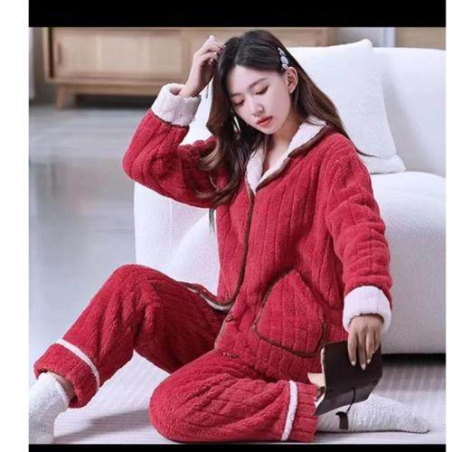 千佳乐鞋服广场桃子睡衣女士冬季睡衣女加绒甜美时尚加厚保暖套装