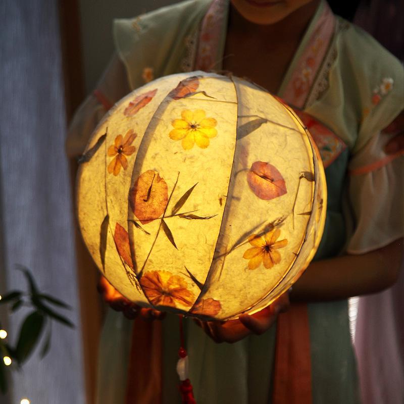 中秋节兔子灯笼手工制作diy材料包儿童手提纸灯笼复古小花灯宫灯