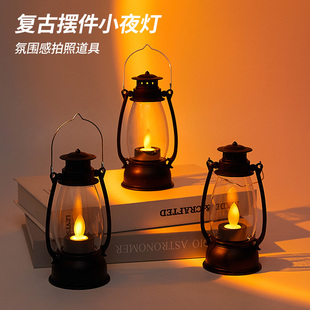 饰手提煤油灯氛围灯摆件 复古蜡烛小夜灯LED电子蜡烛灯卧室床头装