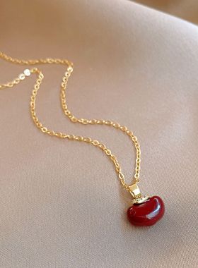 红色相思豆项链女秋冬轻奢高级感