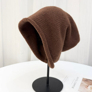 日系100%羊毛针织帽子女秋冬柔软保暖堆堆帽毛线帽堆堆帽套头帽男