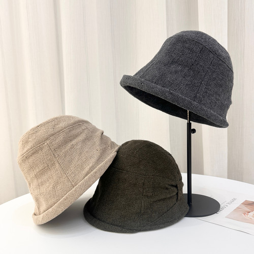 日系简约羊毛卷边水桶帽子女时尚复古百搭盆帽秋冬保暖休闲渔夫帽