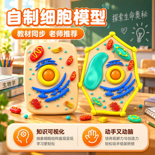2026新款七年级生物植物细胞模型制作材料动物细胞半成品手工diy套装实验器材3d仿真真核细胞膜模型标本