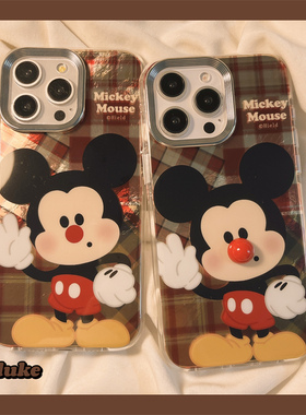 独壳 网红趣味涂鸦米奇适用苹果16手机壳电镀iPhone15promax新款14ProMax防摔13pro女款12创意卡通手机套硬壳