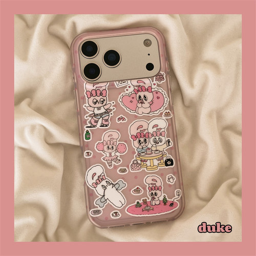 适用苹果手机壳粉色趣味可爱兔子