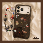 独壳 13双层壳手机套硬壳 15防摔14pro女款 ins棕色豹纹蘑菇小狗链条适用苹果17promax手机壳个性 iPhone16新款