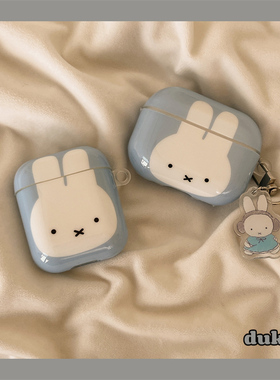 ins韩系简约蓝色米菲兔挂饰适用airpods4保护套苹果耳机保护壳airpodspro2代pro3无线蓝牙耳机套airpods3软壳