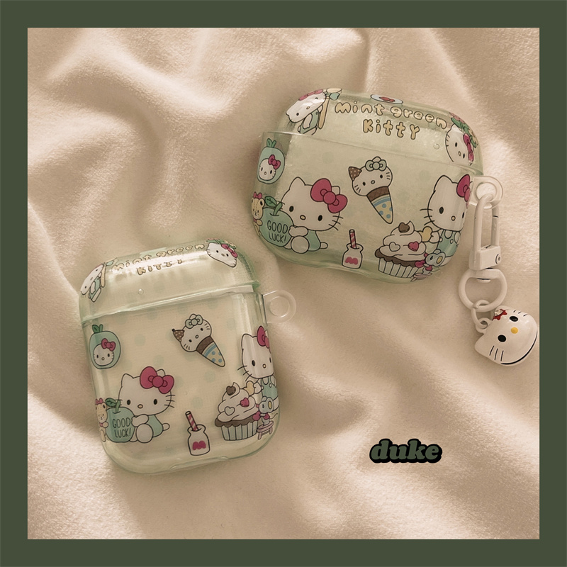 卡通绿波点雪糕kitty苹果耳机壳