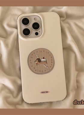 独壳 ins镜面白色时钟小狗适用苹果17promax手机壳创意iPhone16新款15防摔14pro女款13卡通日韩风手机套硬壳