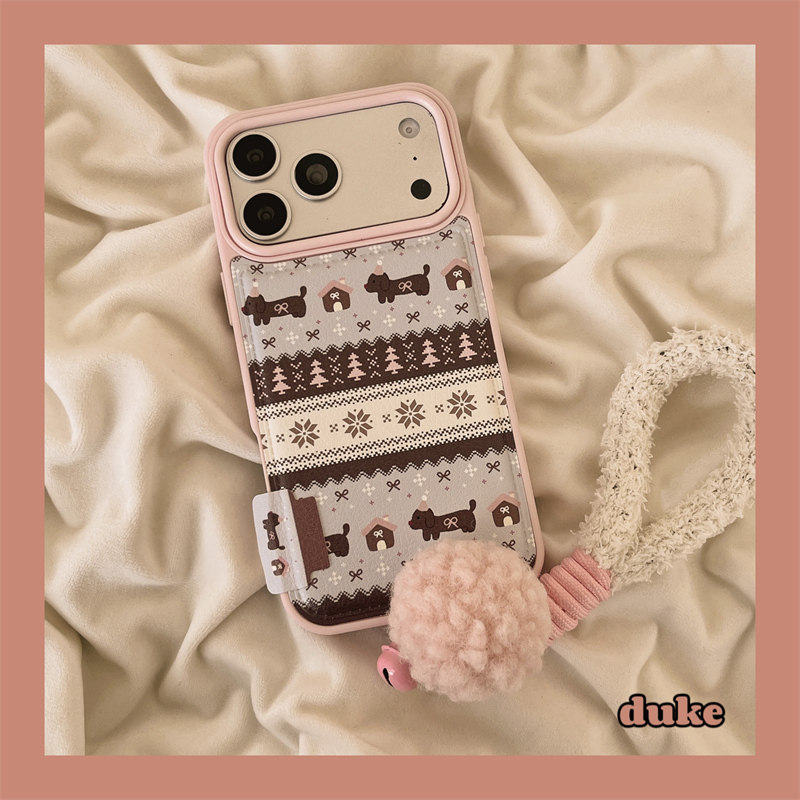 独壳 皮质粉棕色费尔岛雪花挂饰适用苹果17promax手机壳秋冬季复古iPhone16新款15防摔14pro女款13手机套硬壳,3C数码配件,手机保护套/壳,淘宝优惠券,粉丝福利购,淘宝优惠卷