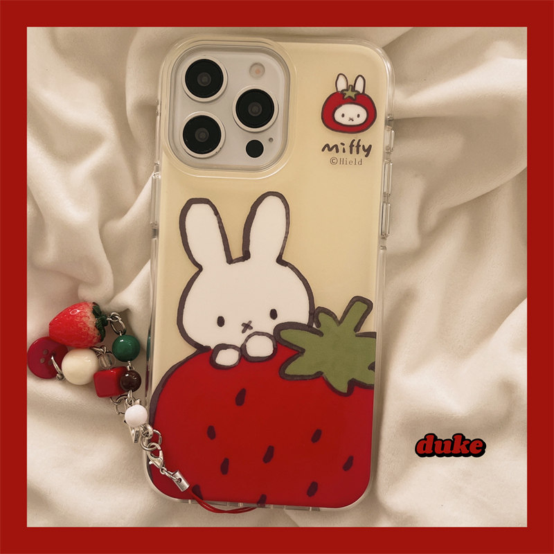 独壳 日韩卡通草莓米菲兔挂饰适用苹果16手机壳iPhone15promax新款14ProMax防摔13pro女款网红趣味手机套硬壳,3C数码配件,手机保护套/壳,淘宝优惠券,粉丝福利购,淘宝优惠卷