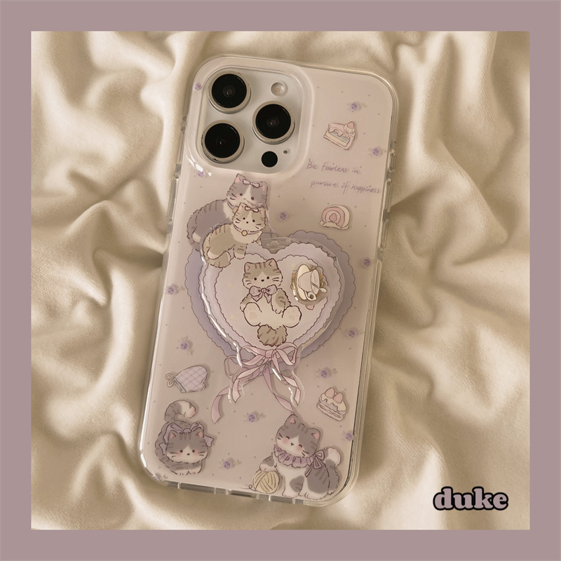 独壳ins紫色爱心猫咪支架适用17pro苹果16手机壳可爱iPhone15promax新款14ProMax防摔13女款双层壳手机套硬壳
