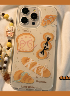 独壳ins小众面包带链条适用苹果17promax手机壳16pro双层壳iPhone15新款14Pro防摔13pro女款12创意手机套硬壳