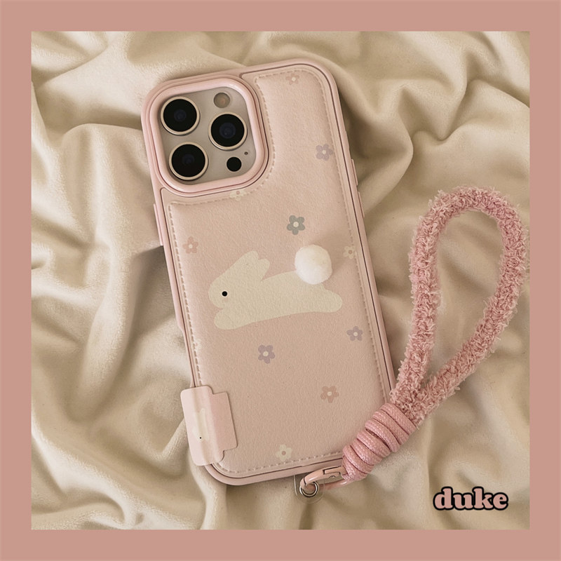 独壳 皮质粉色兔子毛绒挂绳适用苹果17promax手机壳秋冬可爱iPhone16新款15防摔14pro女款13全包边手机套硬壳,3C数码配件,手机保护套/壳,淘宝优惠券,粉丝福利购,淘宝优惠卷