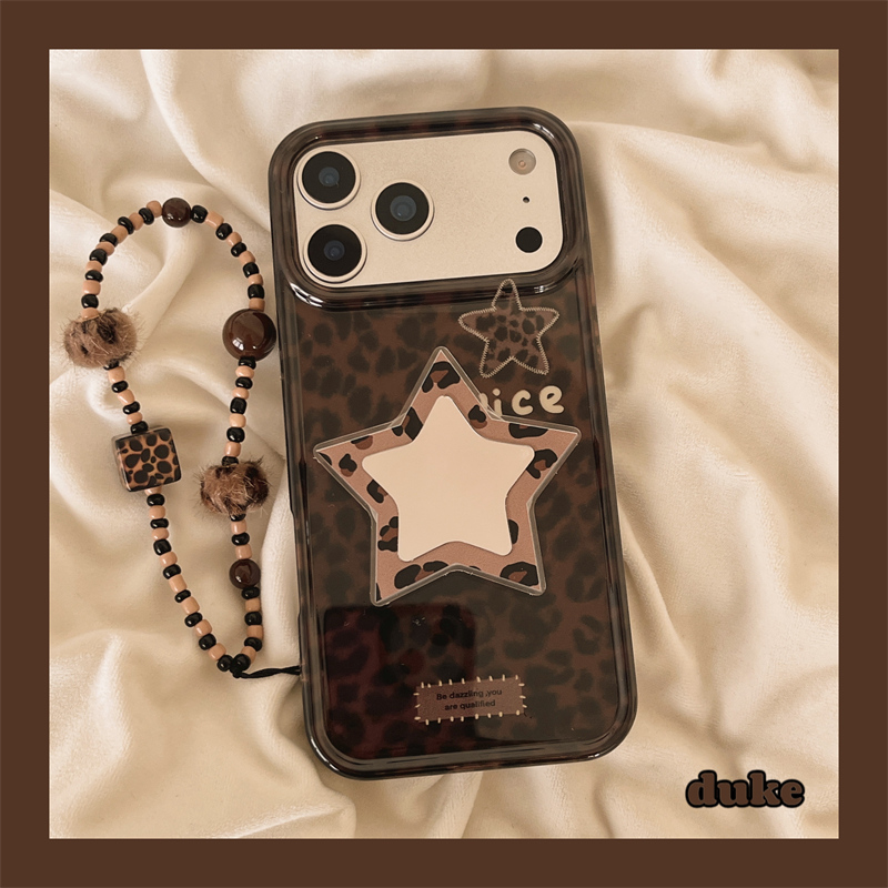 适用苹果手机壳棕色豹纹星星