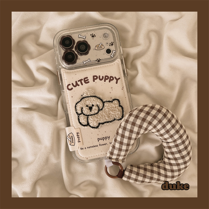 适用苹果手机壳Ins卡通刺绣小狗