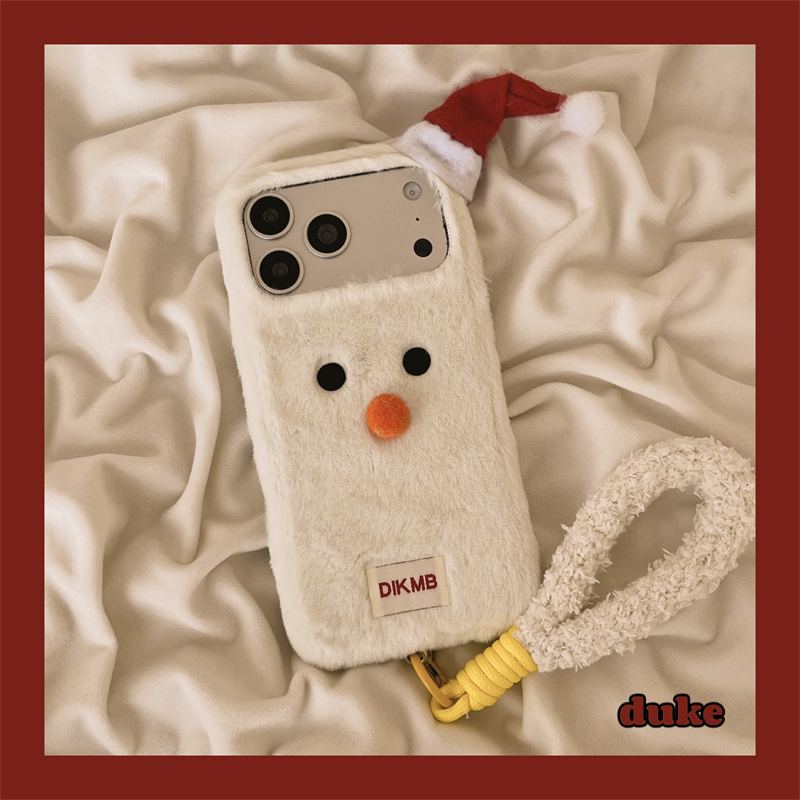 适用苹果手机壳可爱毛绒圣诞雪人