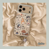 15防摔14pro女款 独壳 蓝色星星涂鸦小狗挂饰适用苹果17promax手机壳双层壳iPhone16新款 13日韩卡通手机套硬壳