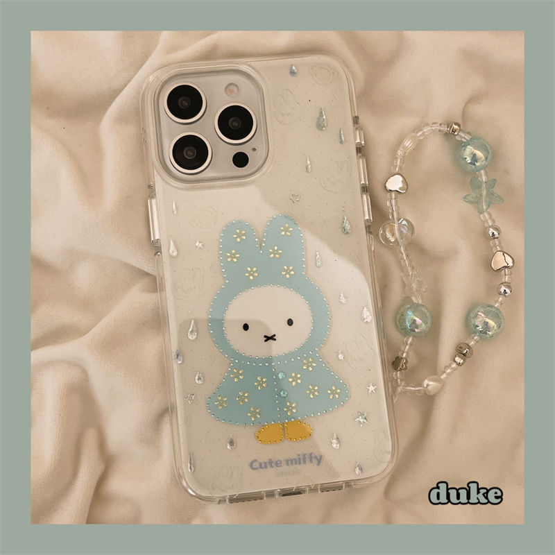 适用苹果手机壳贴钻雨滴卡通兔子