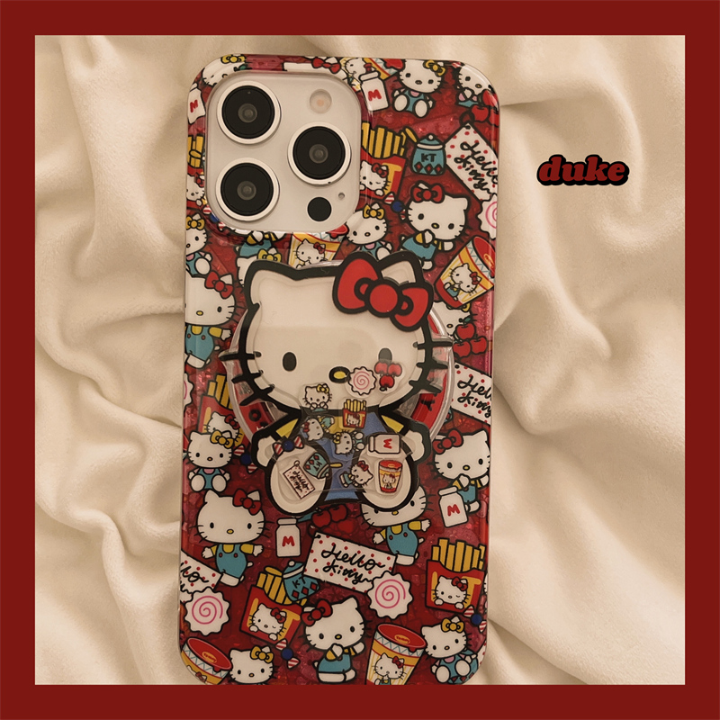 独壳 网红卡通满屏kitty猫磁吸支架适用苹果16手机壳iPhone15promax新款14ProMax防摔13pro女款创意全包硬壳