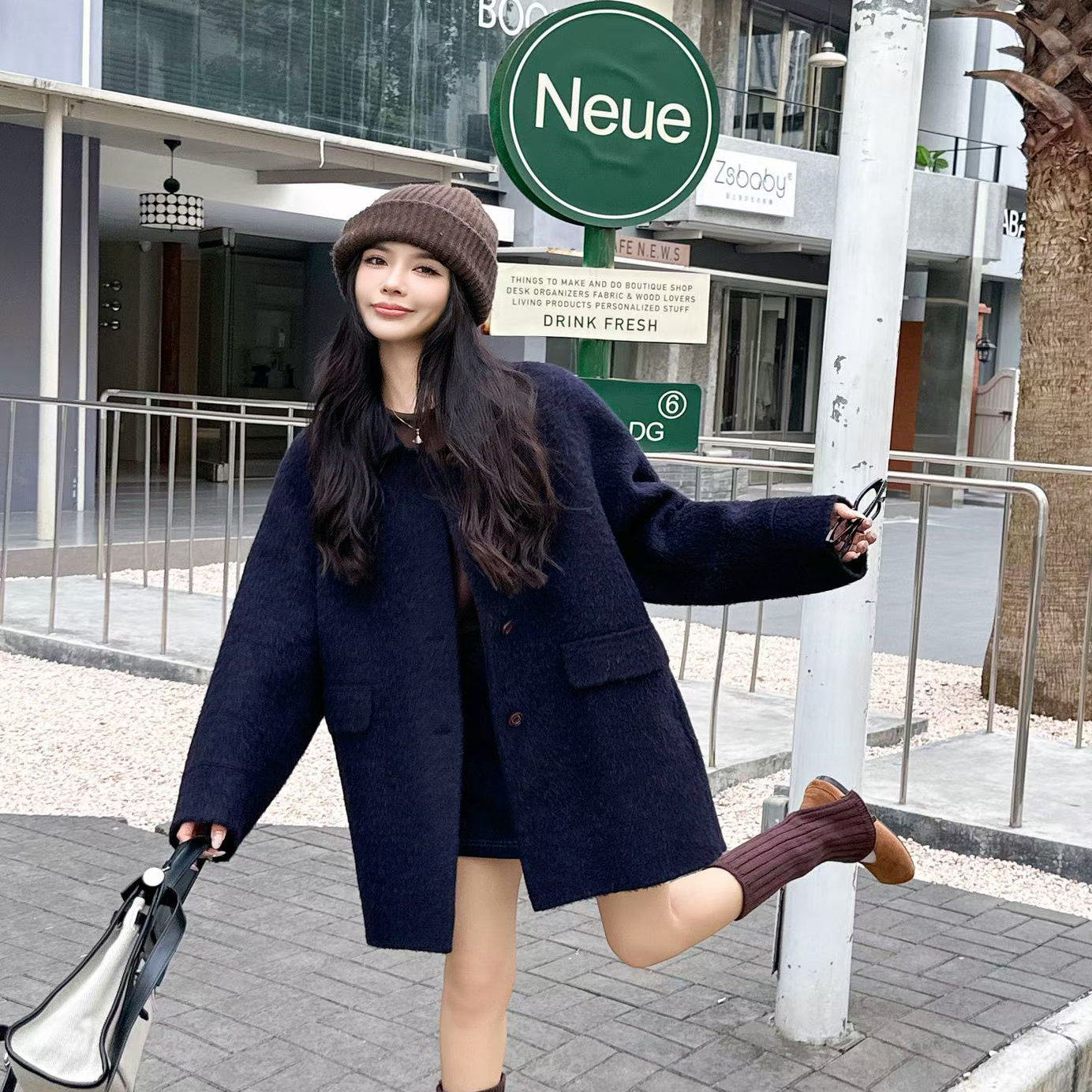 老钱风双面羊毛呢中长款大衣女