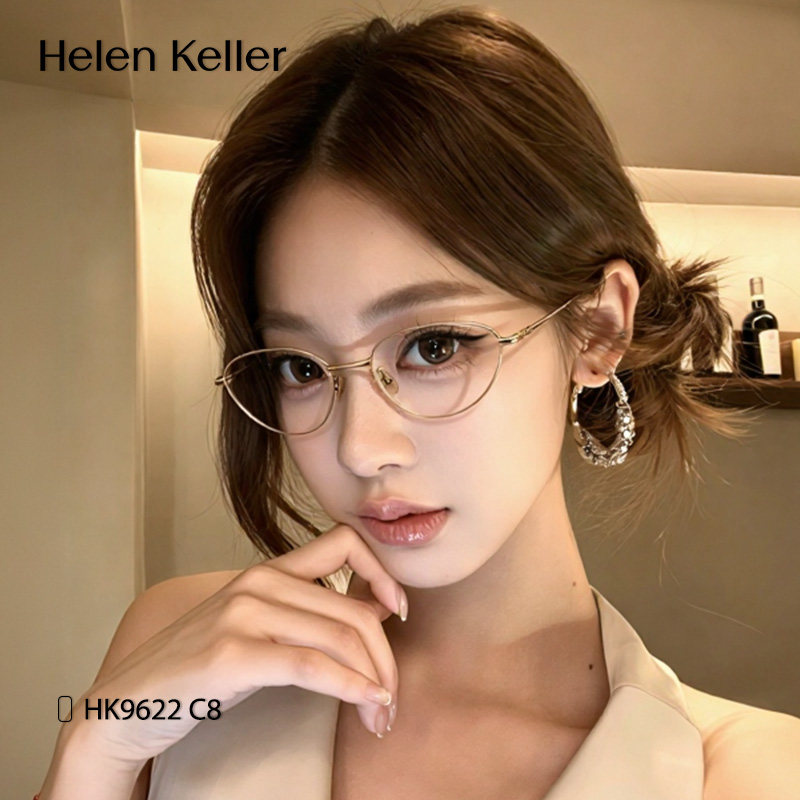 海伦凯勒近视眼镜框女显脸小超轻仅7g钛合金猫眼镜架高智感HK9622