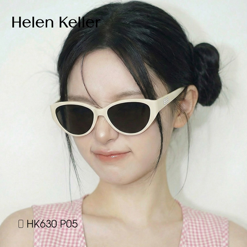 海伦凯勒白框猫眼墨镜女款适合方圆脸近视可配带度数偏光太阳眼镜
