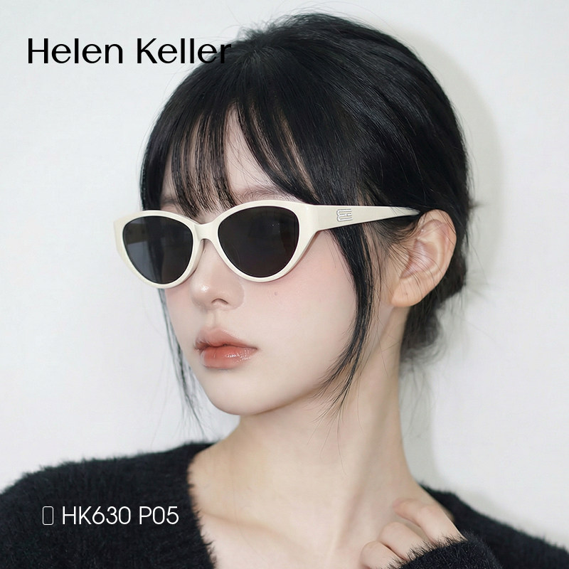 海伦凯勒白框猫眼墨镜女款近视配带度数多巴胺窄框太阳眼镜HK630