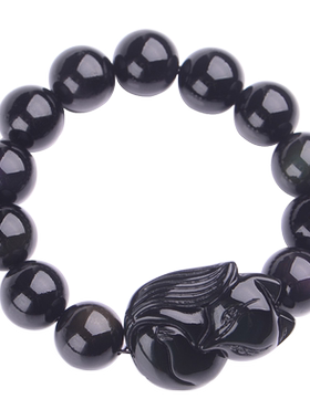 天然水晶黑曜石狐狸手链男女