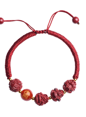 朱砂三合六合生肖红绳手链男女款