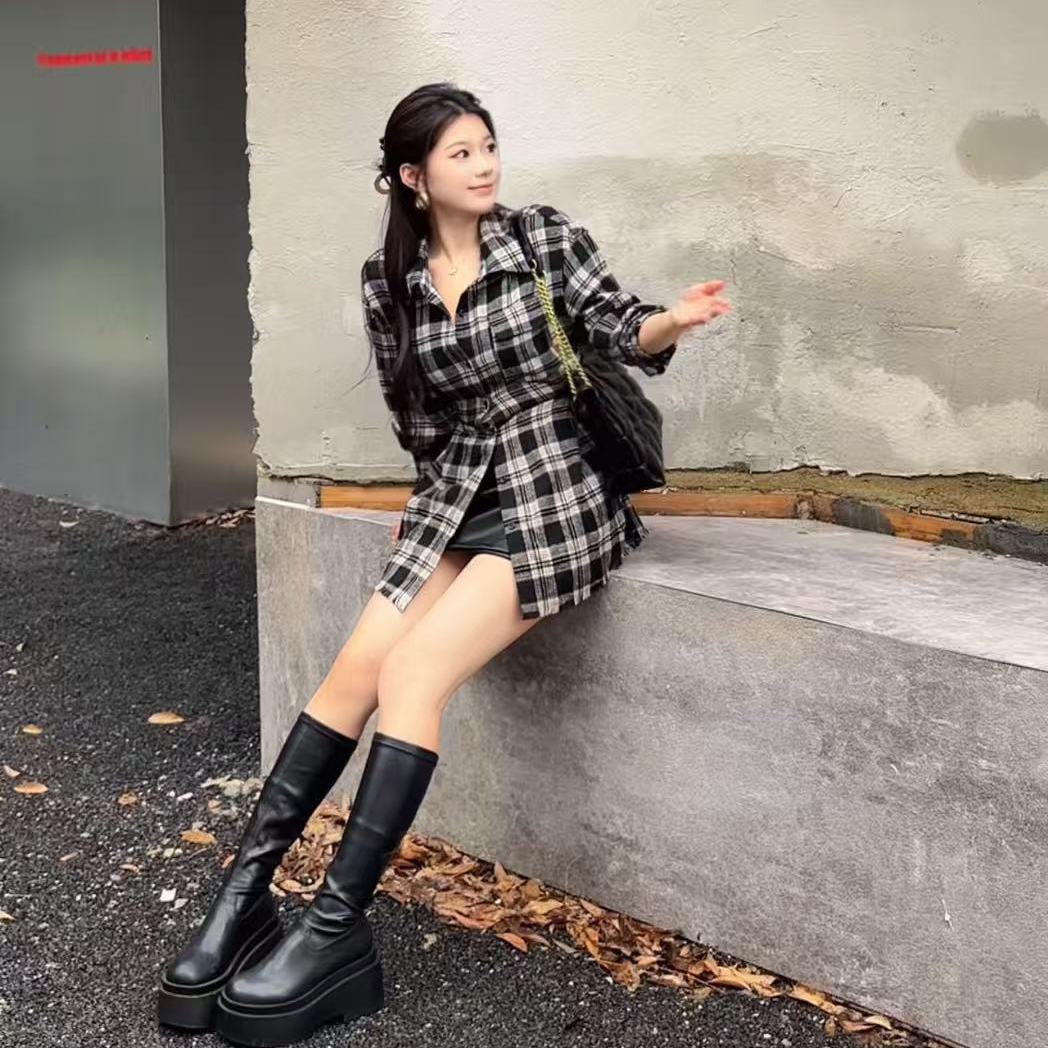 onee自制小个子【衬衫】休闲风收腰衬衫秋季格子翻领百搭不挑人款