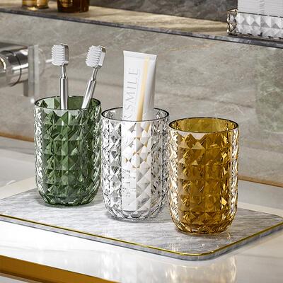 Luxury Diamond Pattern Mouthwash Cup, Bathroom Toothbrush Ho
