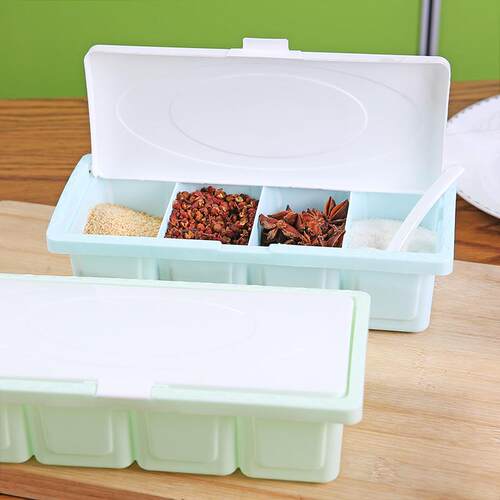 4-Section Seasoning Box, Multi-functional Plastic Salt and M
