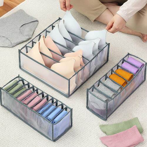 Home Foldable Grid Underwear Storage Box for Socks, Bras, an