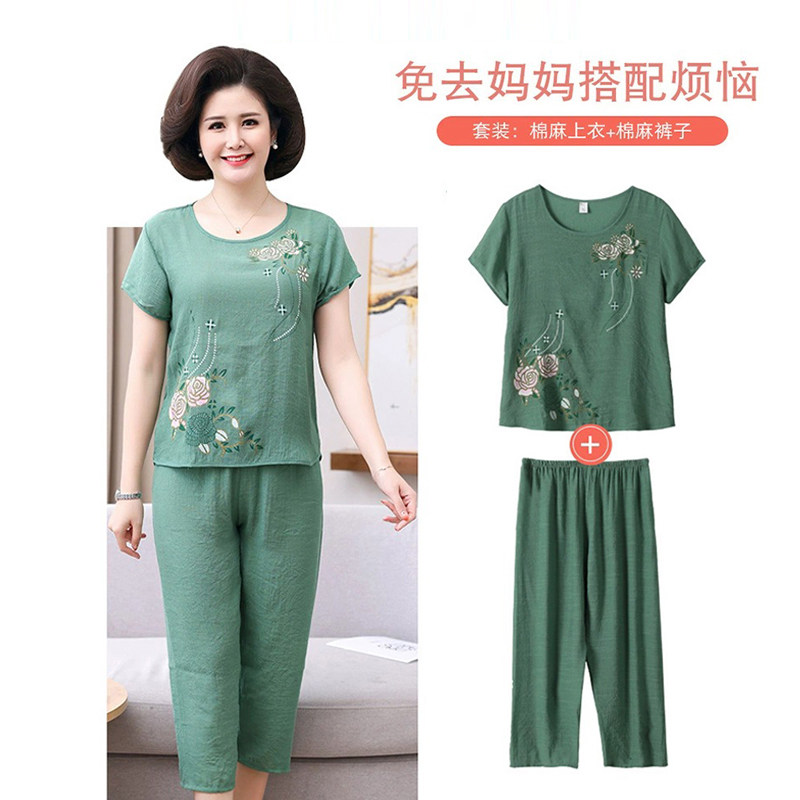 2024年夏季新款睡衣女中老年家居服两件套凉感薄款棉麻套装可外穿