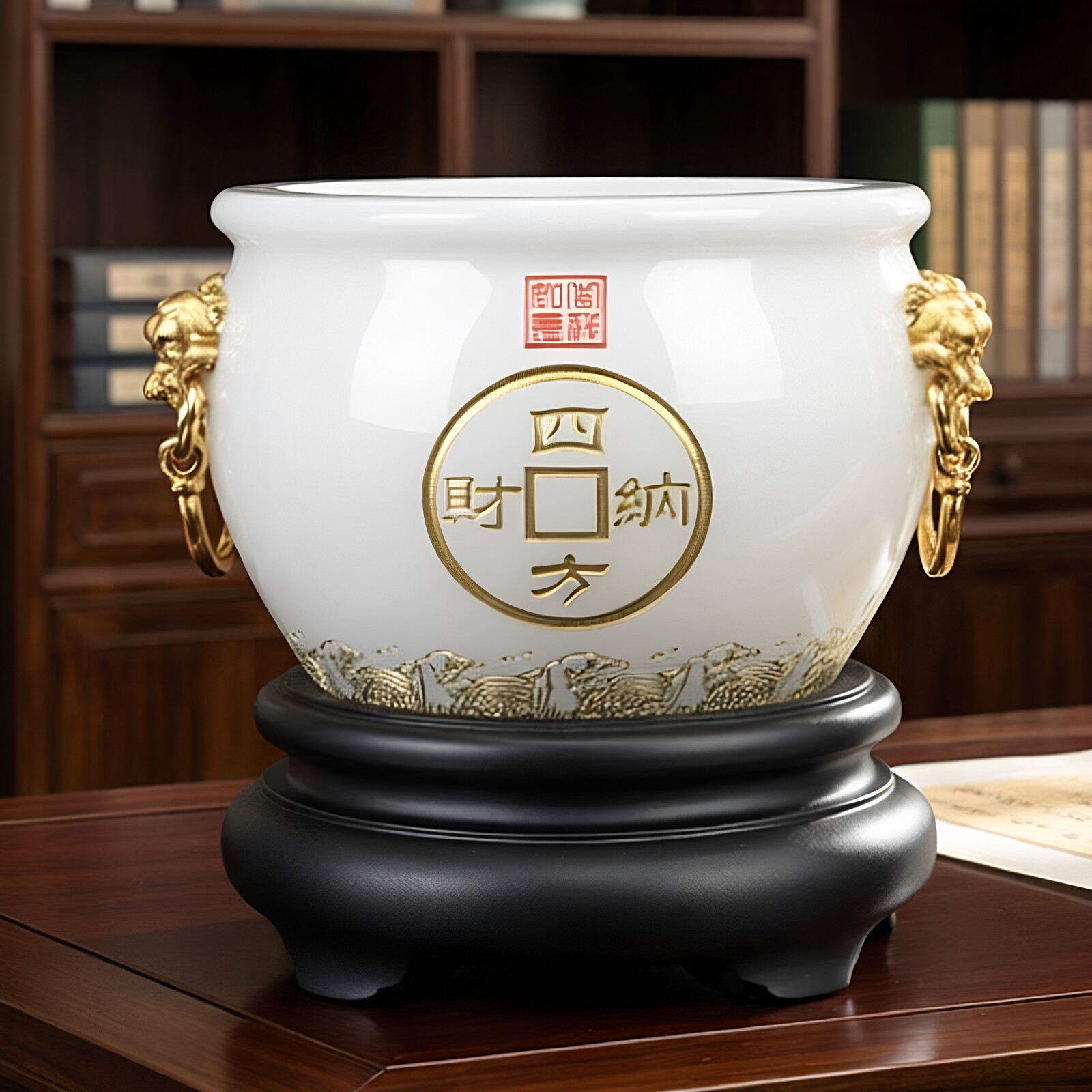 琉璃玉石招财聚宝盆摆件办公室桌面装饰公司开业送礼商务高档礼品