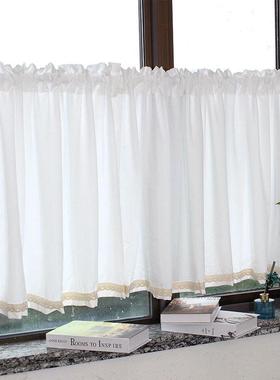 54N白色雪纺纱帘透光不透人短帘半帘免打孔自粘简约飘窗厨房帘遮