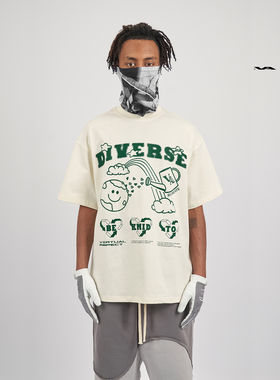 virtual aspect卡通原创设计街头印花宽松T恤复古落肩短袖男潮