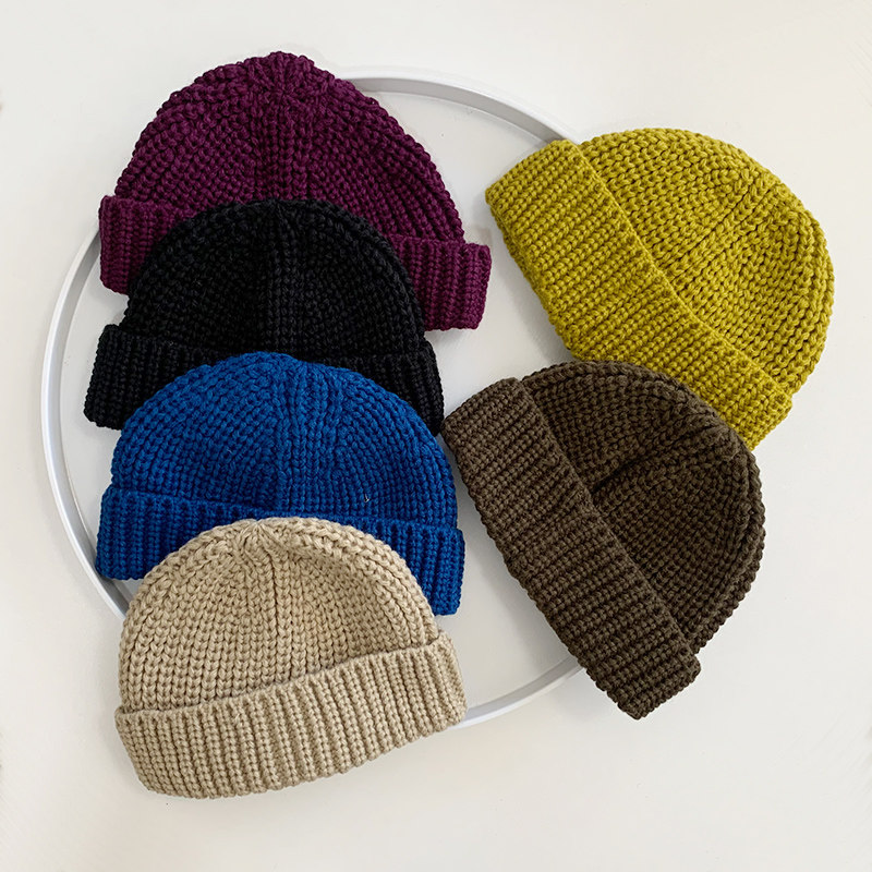 腈纶瓜皮帽卷边毛线帽秋冬