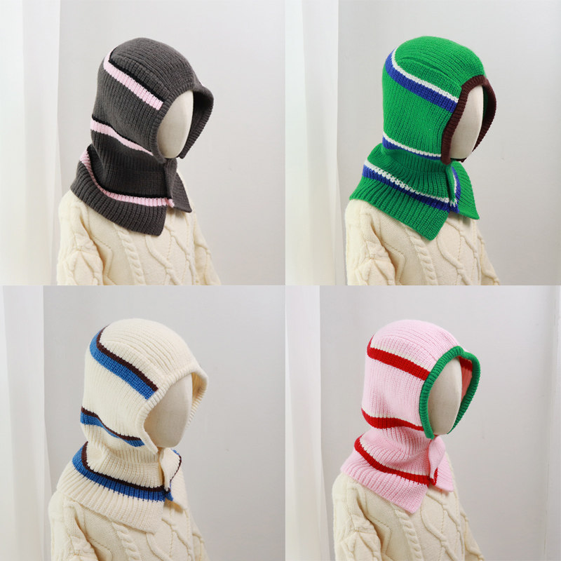 韩国毛线秋冬季帽子围脖一体儿童