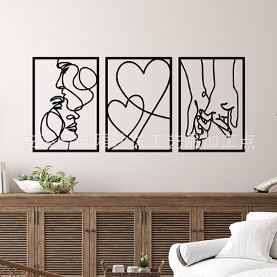 3 pieces of metal minimalist line wall art for Valentine's