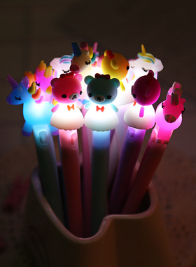 Creative cartoon with light neutral pen glowing unicorn wat